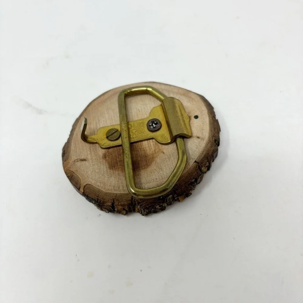 Vintage Wooden Cross Section Polished Wood OOAK Belt Buckle Brass Hardware 2.5”